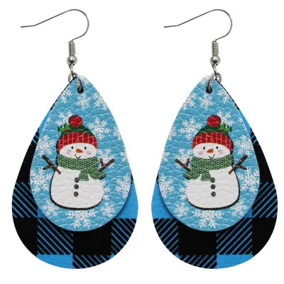 Women Fashion Christmas Double-Decked Leather Santa Claus Elk Dwarf Truck Drop Earrings