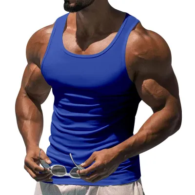 Men Casual Solid Color Sports Vest Cotton Blend