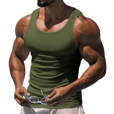 Men Casual Solid Color Sports Vest Cotton Blend