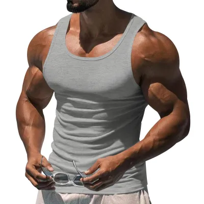 Men Casual Solid Color Sports Vest Cotton Blend