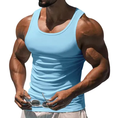 Men Casual Solid Color Sports Vest Cotton Blend