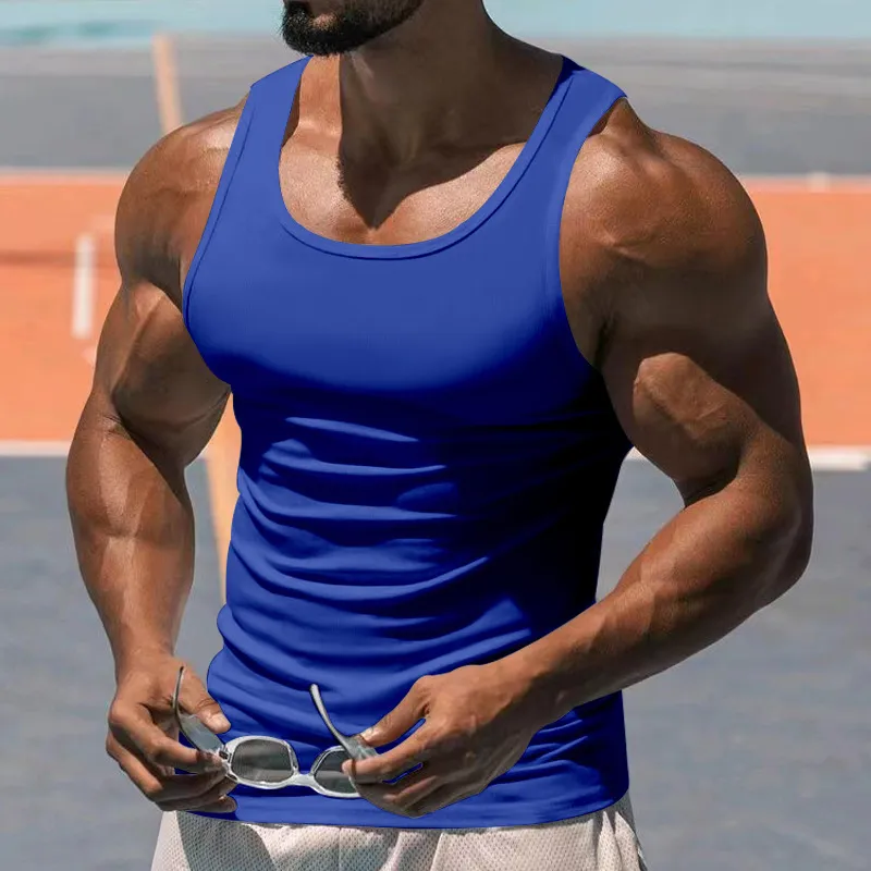 Men Casual Solid Color Sports Vest Cotton Blend