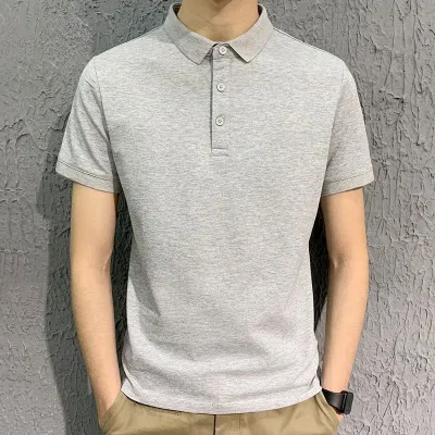 Men Casual Solid Color Skinny Fit Short Sleeve Lapel Polo Shirt