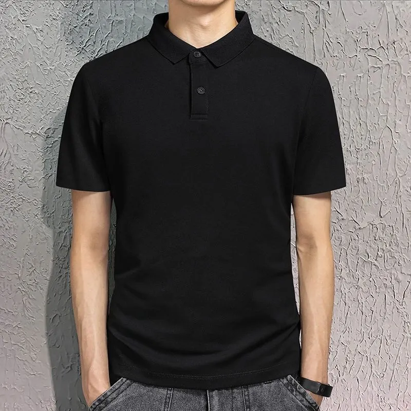 Men Casual Solid Color Skinny Fit Short Sleeve Lapel Polo Shirt