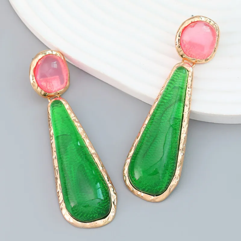 Women Fashion Elegant Geometric Resin Long Drop Earrings