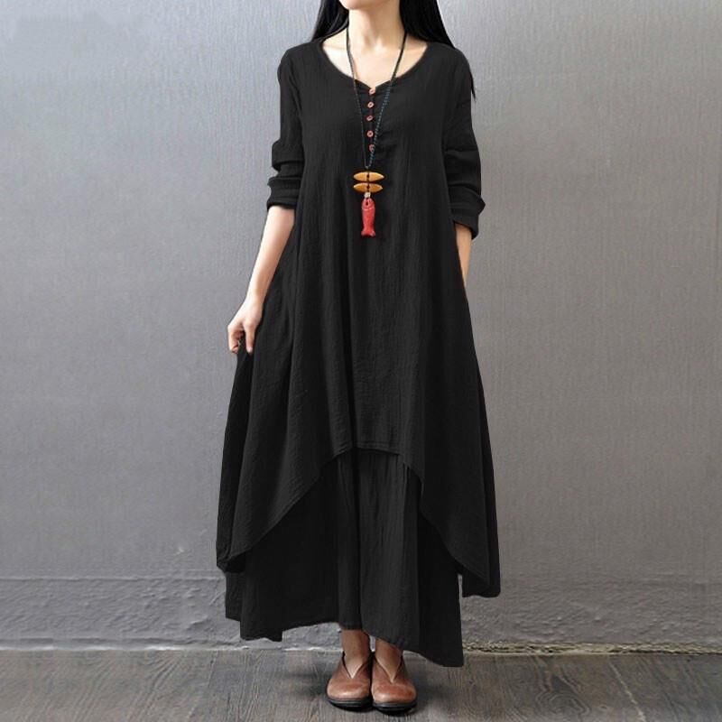 Wholesale Women Fashion Literary Solid Color Linen Long