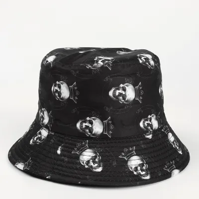 Fashion Creative Skull Rose Print Double-Sided Sunscreen Fisherman Hat