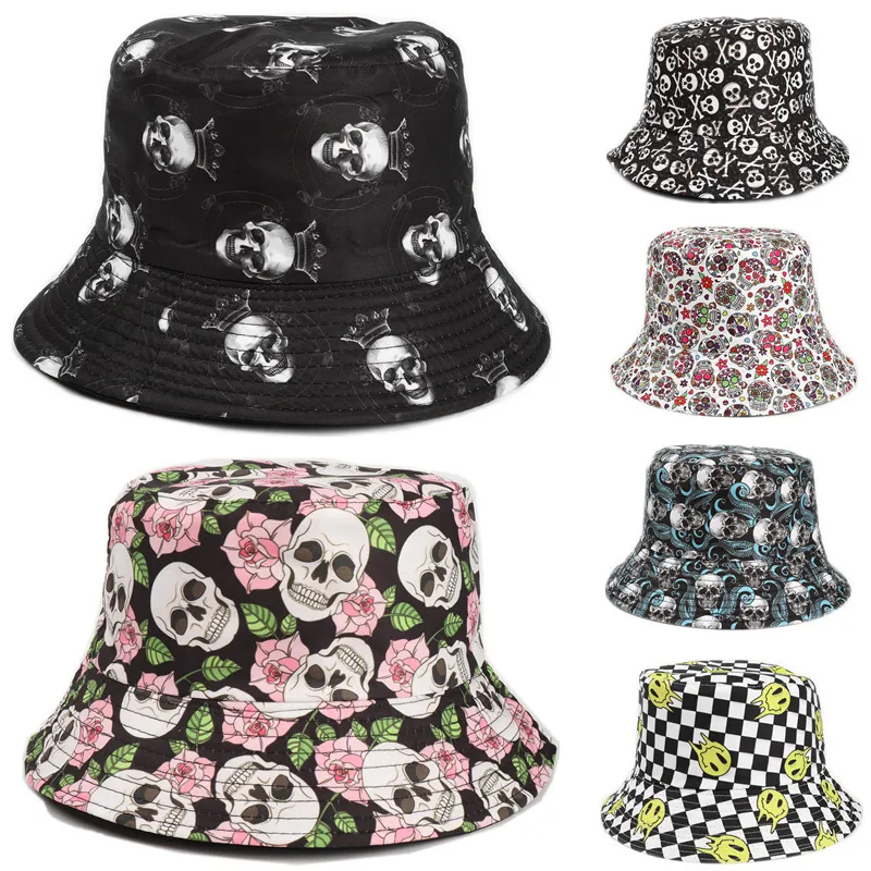 Fashion Creative Skull Rose Print Double-Sided Sunscreen Fisherman Hat