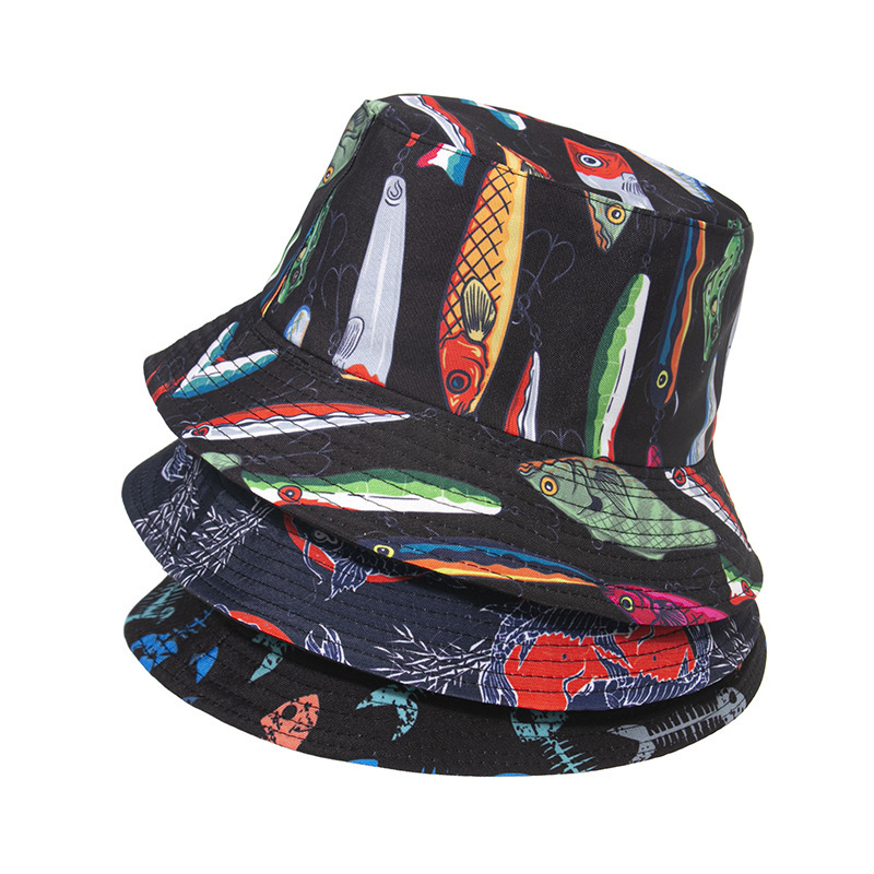 Wholesale Trendy Unisex Fishbone Pineapple Fox Print Bucket Hat