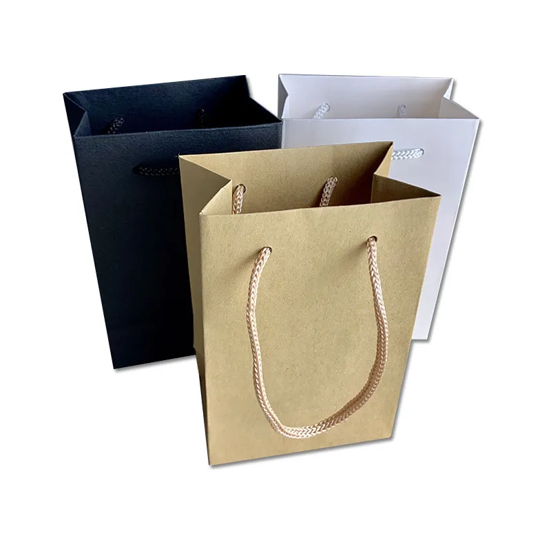 Black White Kraft Paper Bag Jewelry Gift Packaging Shopping Bag Customizable Logo