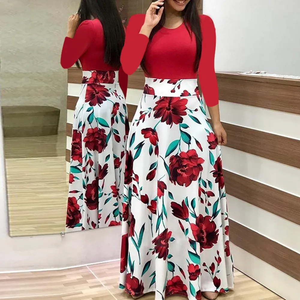 Women Elegant Floral Print Short Sleeve Plus Size Dress