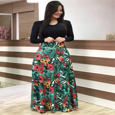 Women Elegant Floral Print Short Sleeve Plus Size Dress