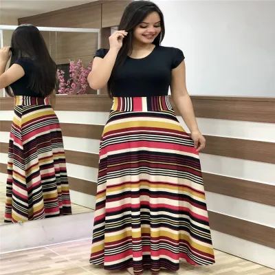 Women Elegant Floral Print Short Sleeve Plus Size Dress