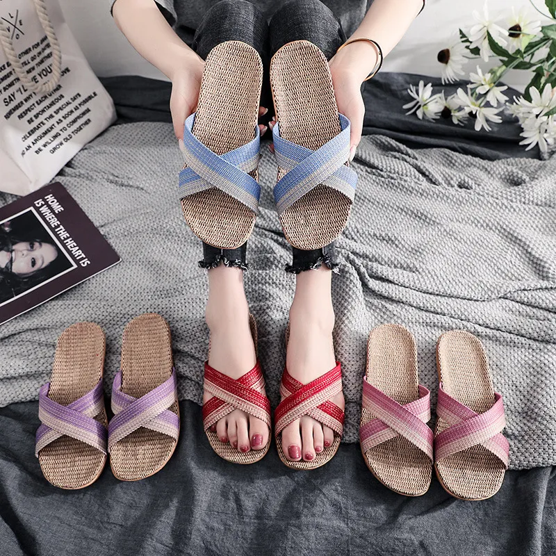 Women Fashion Linen Non-Slip House Slippers