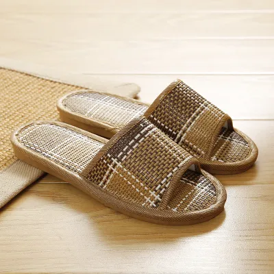 Plus Size Women Casual Open Toe Rattan Grass Linen Non-Slip Home Slippers