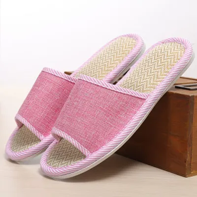 Plus Size Women Casual Open Toe Rattan Grass Linen Non-Slip Home Slippers