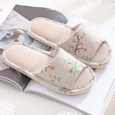 Plus Size Women Casual Open Toe Rattan Grass Linen Non-Slip Home Slippers