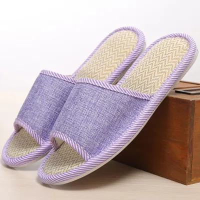 Plus Size Women Casual Open Toe Rattan Grass Linen Non-Slip Home Slippers