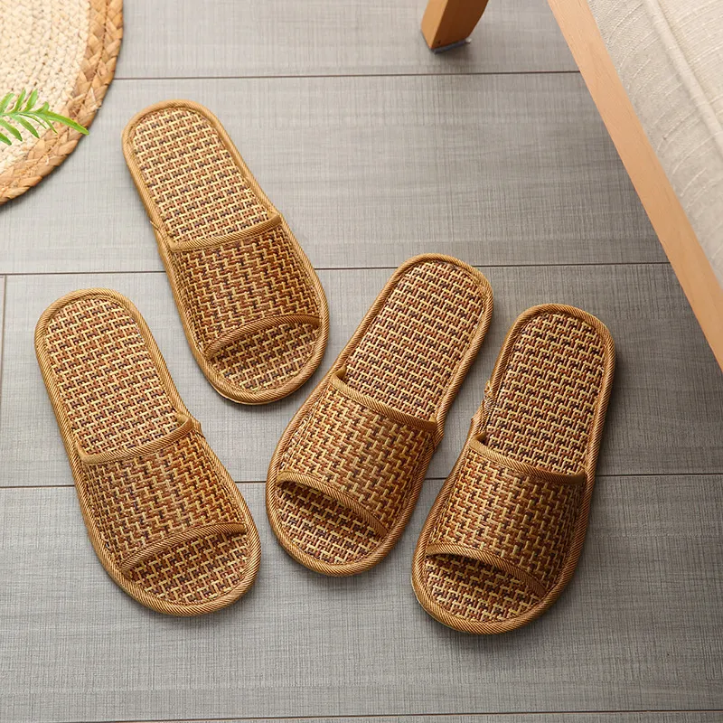 Plus Size Women Casual Open Toe Rattan Grass Linen Non-Slip Home Slippers