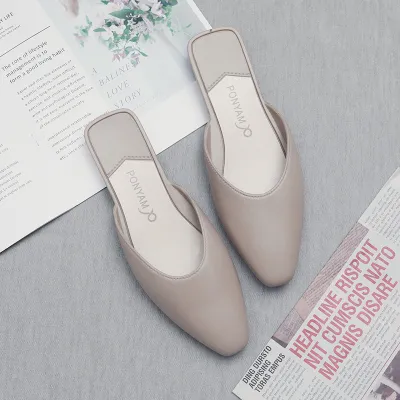 Women Fashion Solid Color PVC Flat Mules Street Style