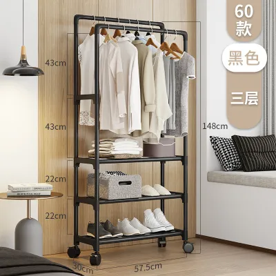 Modern Minimalist Floor-To-Ceiling Double Pole Clothing Rack Hanging Drying Rack Indoor Clothes Display Garment Accessories