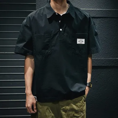 Men Fashion Lapel Short Sleeve Loose Work Plaid Shirts