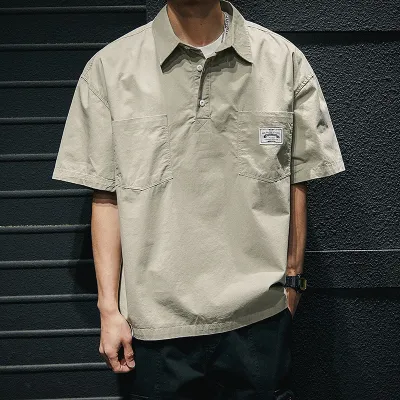 Men Fashion Lapel Short Sleeve Loose Work Plaid Shirts