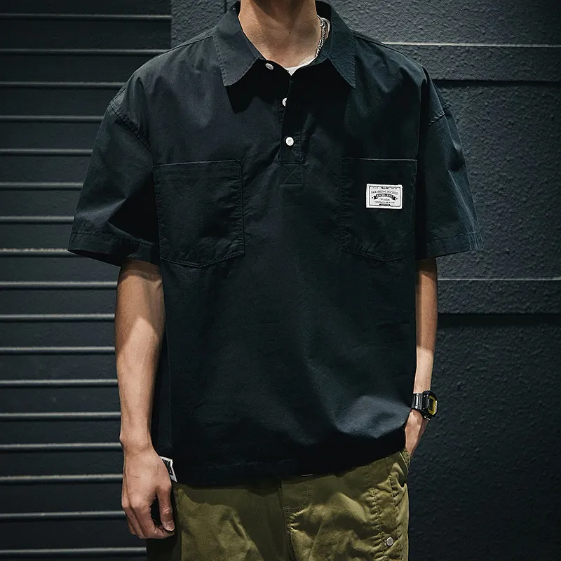 Men Fashion Lapel Short Sleeve Loose Work Plaid Shirts