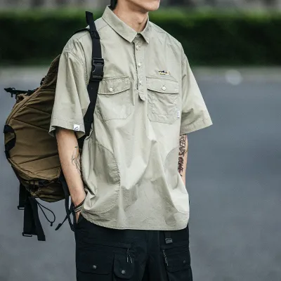 Men Retro Lapel Casual Workwear Short Sleeve Pullover Shirts