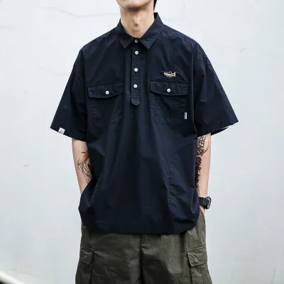Men Retro Lapel Casual Workwear Short Sleeve Pullover Shirts