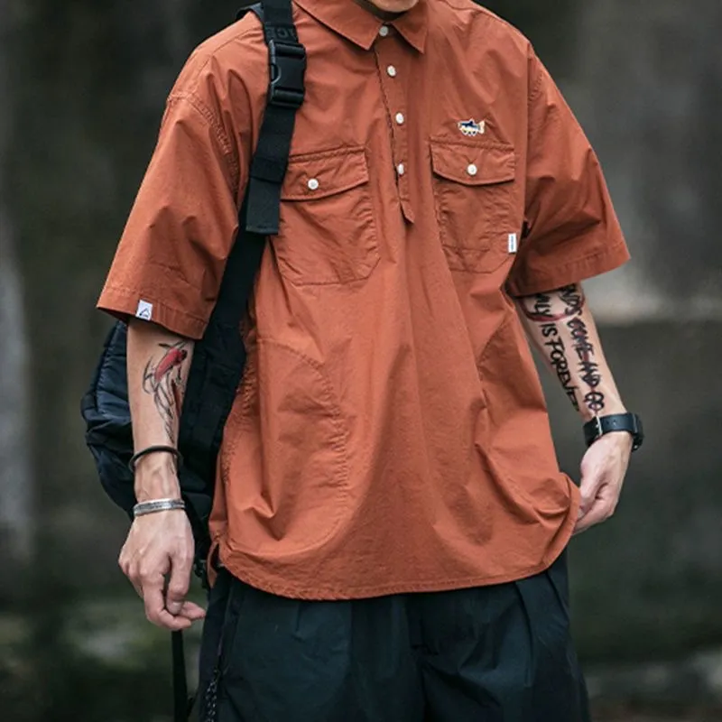 Men Retro Lapel Casual Workwear Short Sleeve Pullover Shirts