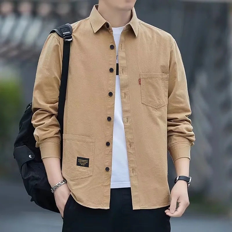 新規購入 Long Lapel Casual Men Wholesale Sleeve Shirt Loose Pocket ウェア・シャツ