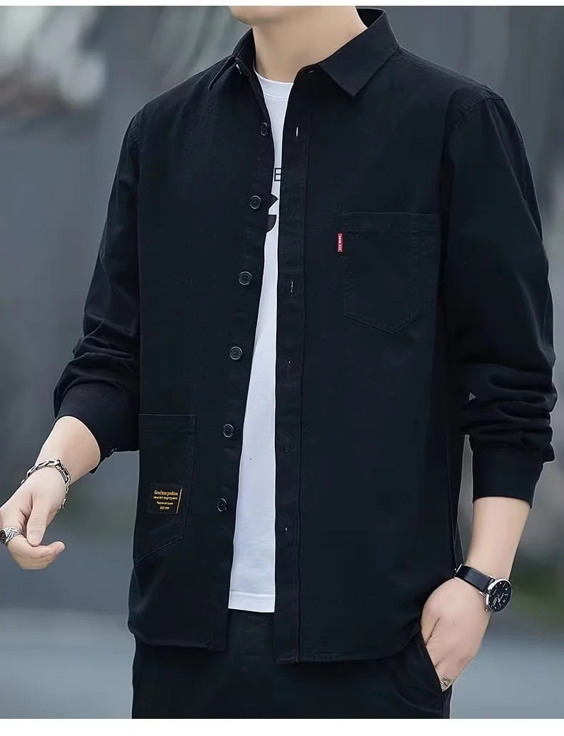 Wholesale Men Casual Lapel Long Sleeve Pocket Loose Shirt