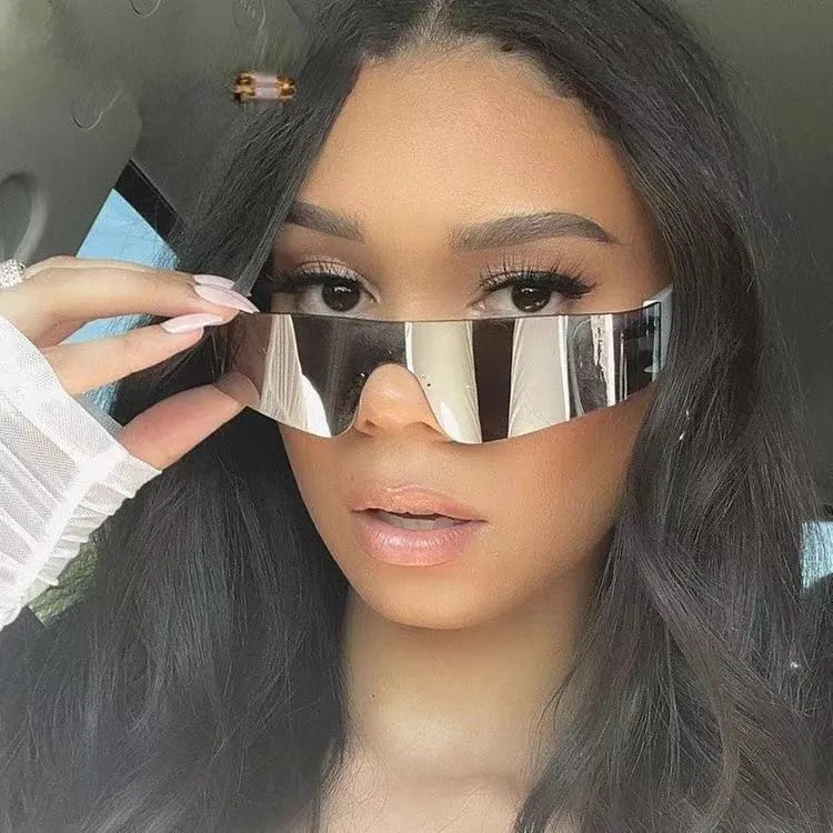 Trendy Punk Tech-Sense Shaped Mirror One-Piece Sunshade Sunglasses