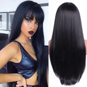 Women Fashion Air Bangs Long Straight Hair Matte Silk Chemical Fiber Wig Head Cover
