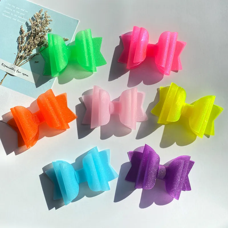 Children Girls Transparent Candy Color Bowknot PVC Hair Clip Side Clip Kids Accessories