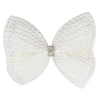 Kids Baby Girls Rhinestones Pearl Bow Hair Clip Duckbill Clip Hairband