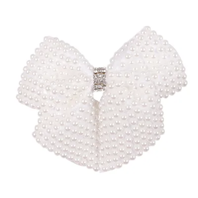 Kids Baby Girls Rhinestones Pearl Bow Hair Clip Duckbill Clip Hairband