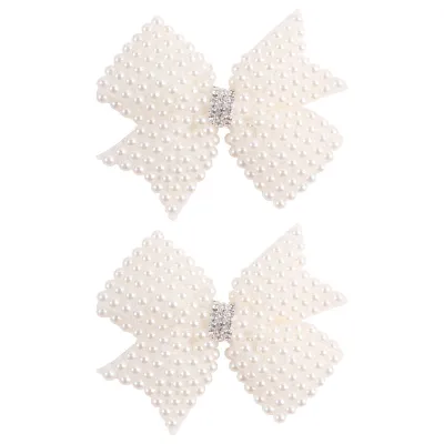 Kids Baby Girls Rhinestones Pearl Bow Hair Clip Duckbill Clip Hairband