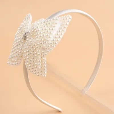 Kids Baby Girls Rhinestones Pearl Bow Hair Clip Duckbill Clip Hairband