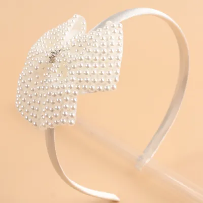 Kids Baby Girls Rhinestones Pearl Bow Hair Clip Duckbill Clip Hairband