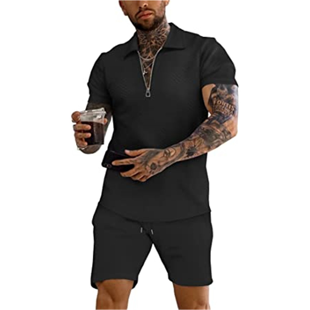 Wholesale Men Fashion Solid Color Lapel Zipper Short-Sleeved