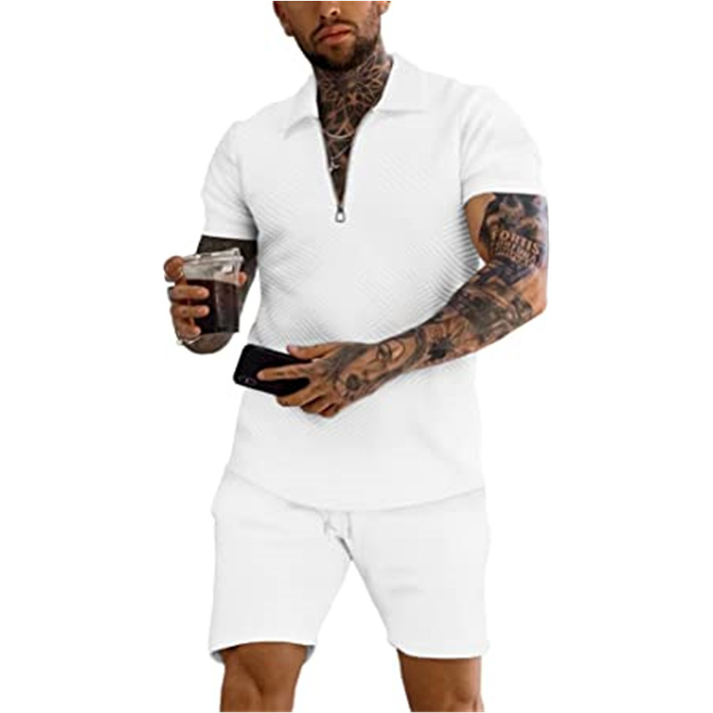 Wholesale Men Fashion Solid Color Lapel Zipper Short-Sleeved