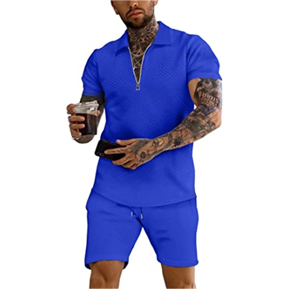 Wholesale Men Fashion Solid Color Lapel Zipper Short-Sleeved