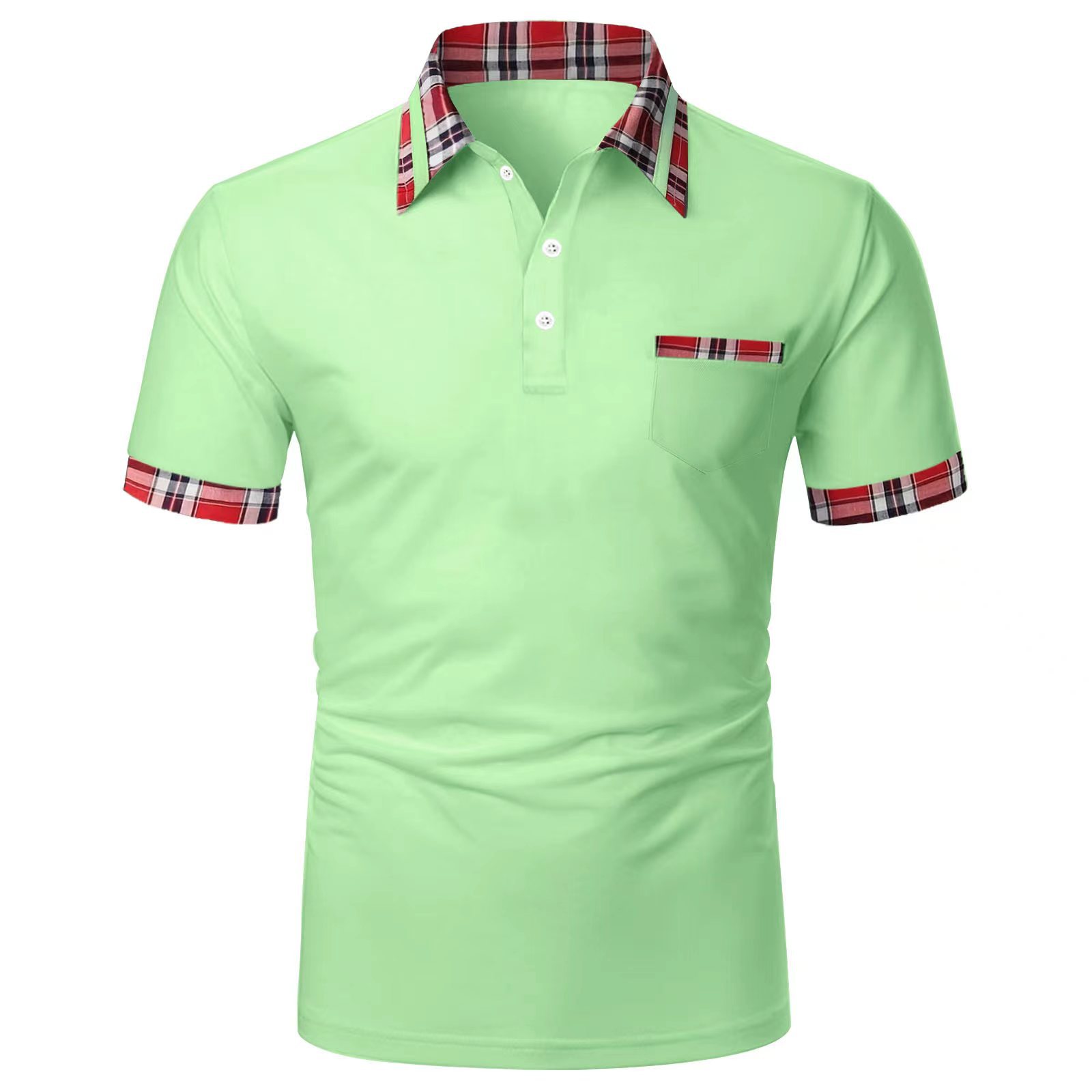 Wholesale Men Casual Basic Color-Block Plaid Short-Sleeved