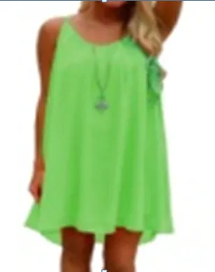 Women Casual Solid Color Round Neck Mesh Stitching Backless Chiffon Suspender Dress