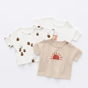 Toddlers Newborn Baby Fashion Girls Boys Casual Basic Short Sleeve Sun Stripes Print Cotton T-Shirt