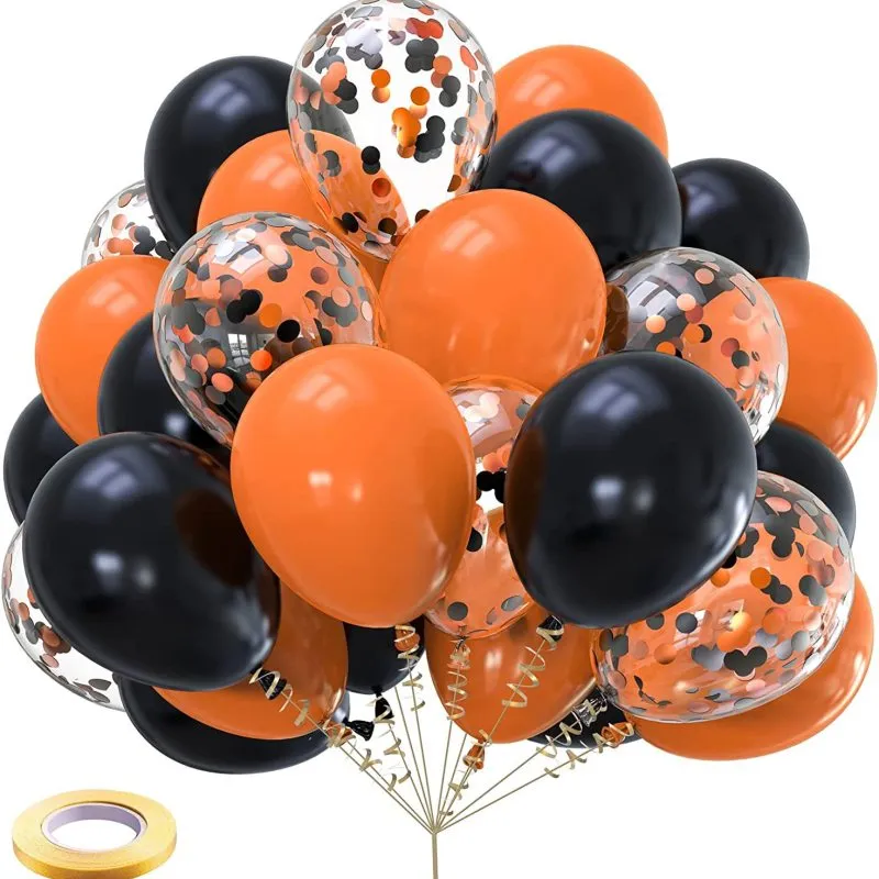 Halloween Black Orange Confetti Latex Balloon Set Bar Ktv Scene Decoration