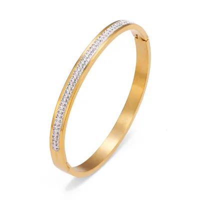 Women Double Row Full Diamond Buckle Stainless Steel Fashion OL Bracelet