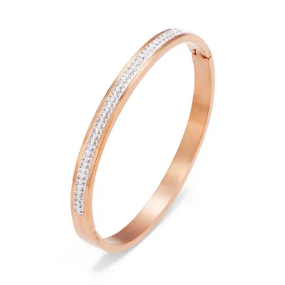 Women Double Row Full Diamond Buckle Stainless Steel Fashion OL Bracelet